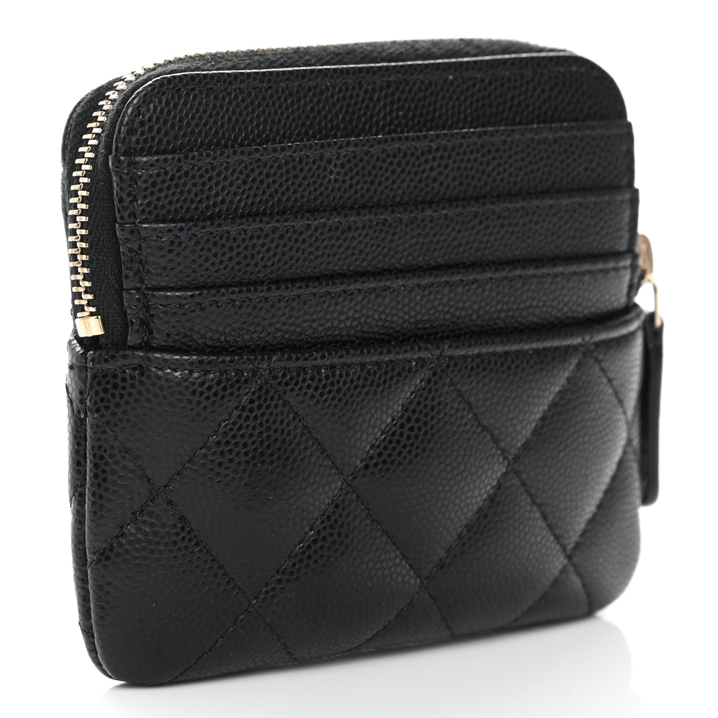 Caviar Quilted Zip Card Holder Wallet Black