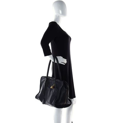Alexander McQueen Pebbled Calfskin Large Skull Padlock Zip Around Tote Black 3 of 24