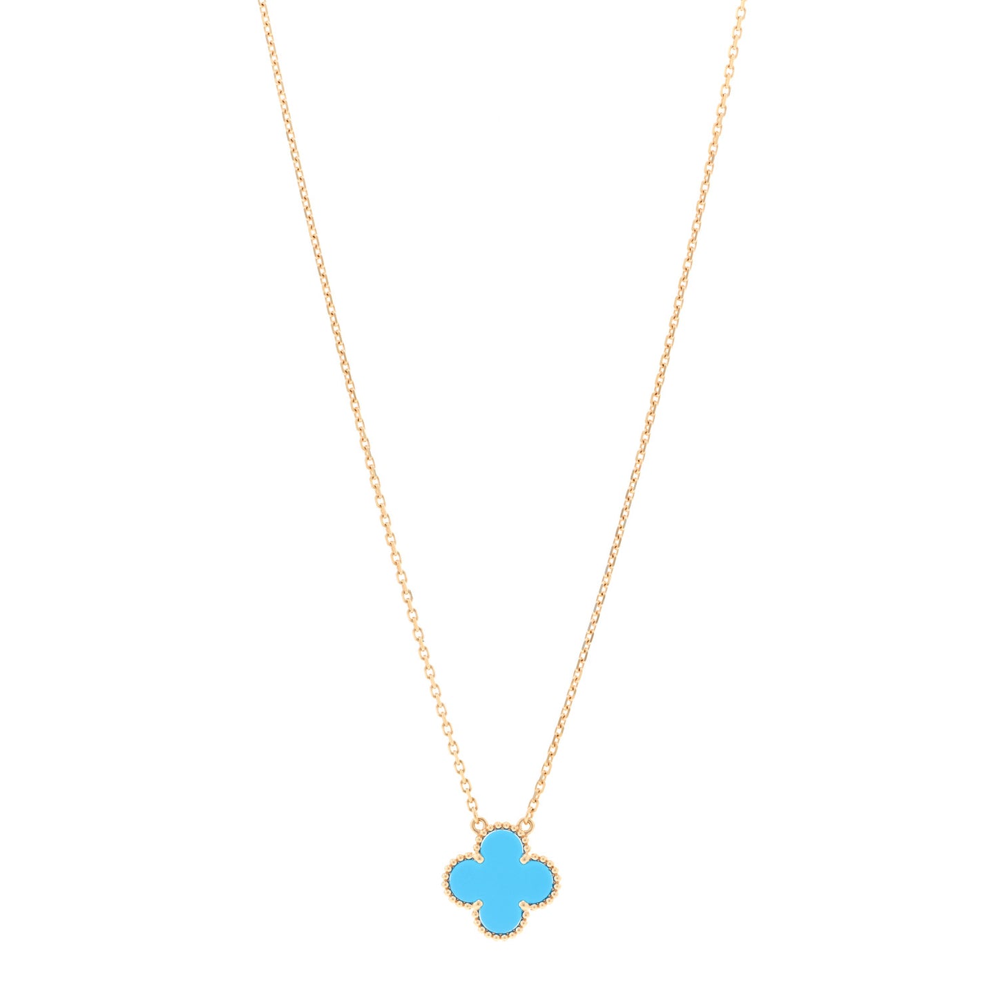 18K Yellow Gold Blue Agate Vintage Alhambra Pendant Necklace
