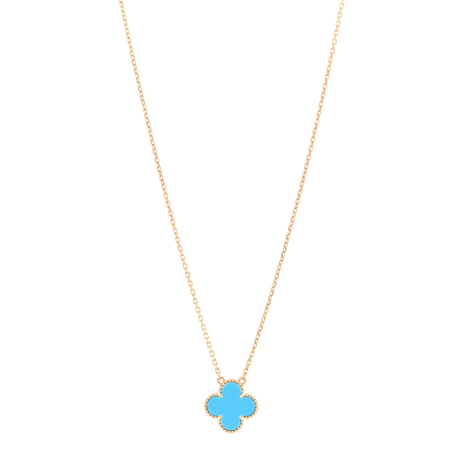 Van Cleef & Arpels 18K Yellow Gold Blue Agate Vintage Alhambra Pendant Necklace 1 of 4