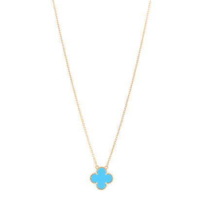 Van Cleef & Arpels 18K Yellow Gold Blue Agate Vintage Alhambra Pendant Necklace 1 of 4
