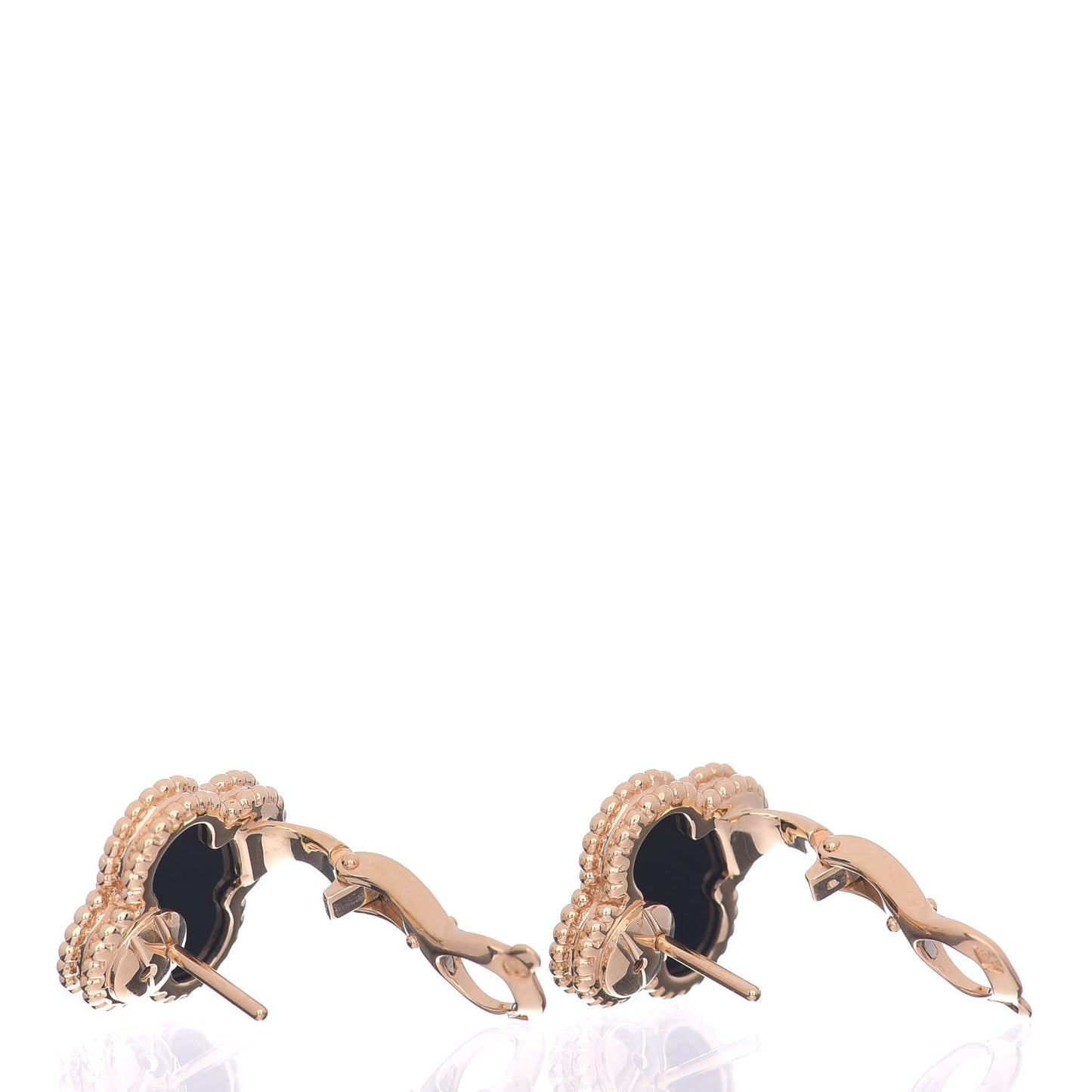 18K Yellow Gold Black Onyx Vintage Alhambra Earrings