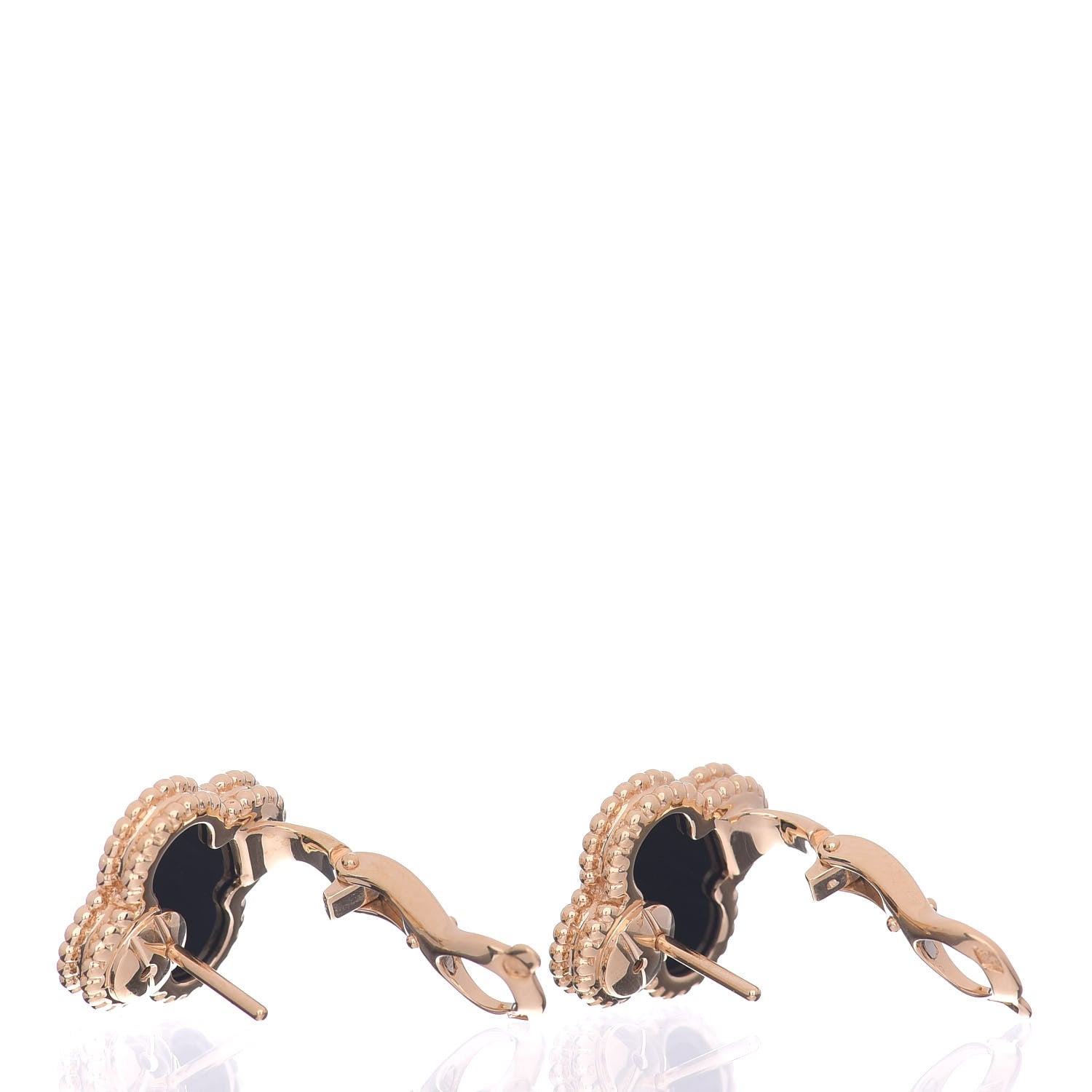 Van Cleef & Arpels 18K Yellow Gold Black Onyx Vintage Alhambra Earrings 3 of 5