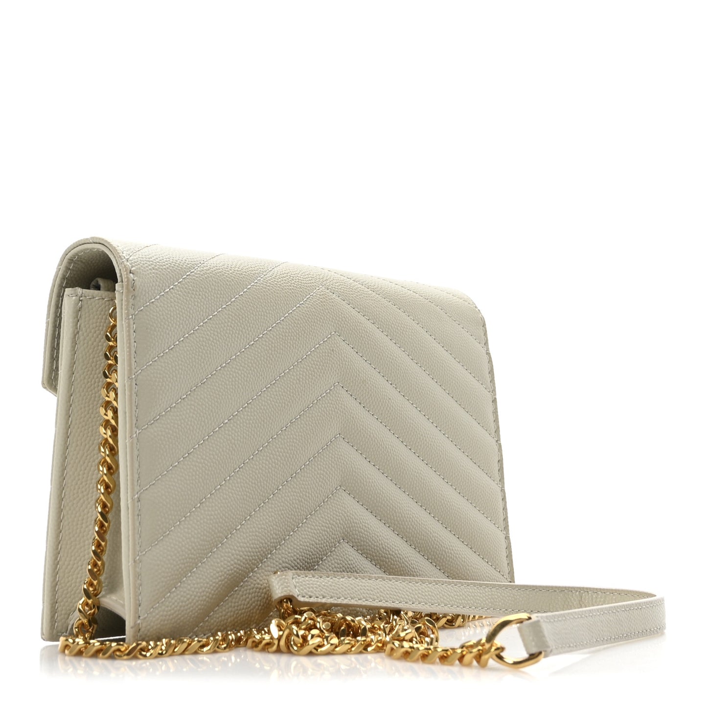 Grain De Poudre Matelasse Chevron Monogram Envelope Chain Wallet Optical White