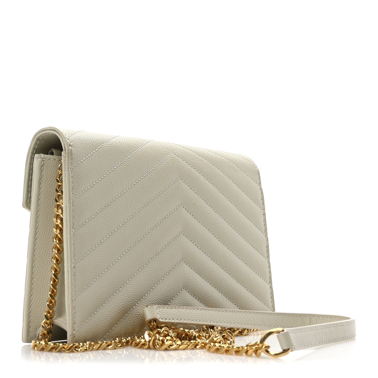 Saint Laurent Grain De Poudre Matelasse Chevron Monogram Envelope Chain Wallet Optical White 3 of 10