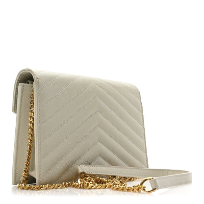 Saint Laurent Grain De Poudre Matelasse Chevron Monogram Envelope Chain Wallet Optical White 3 of 10