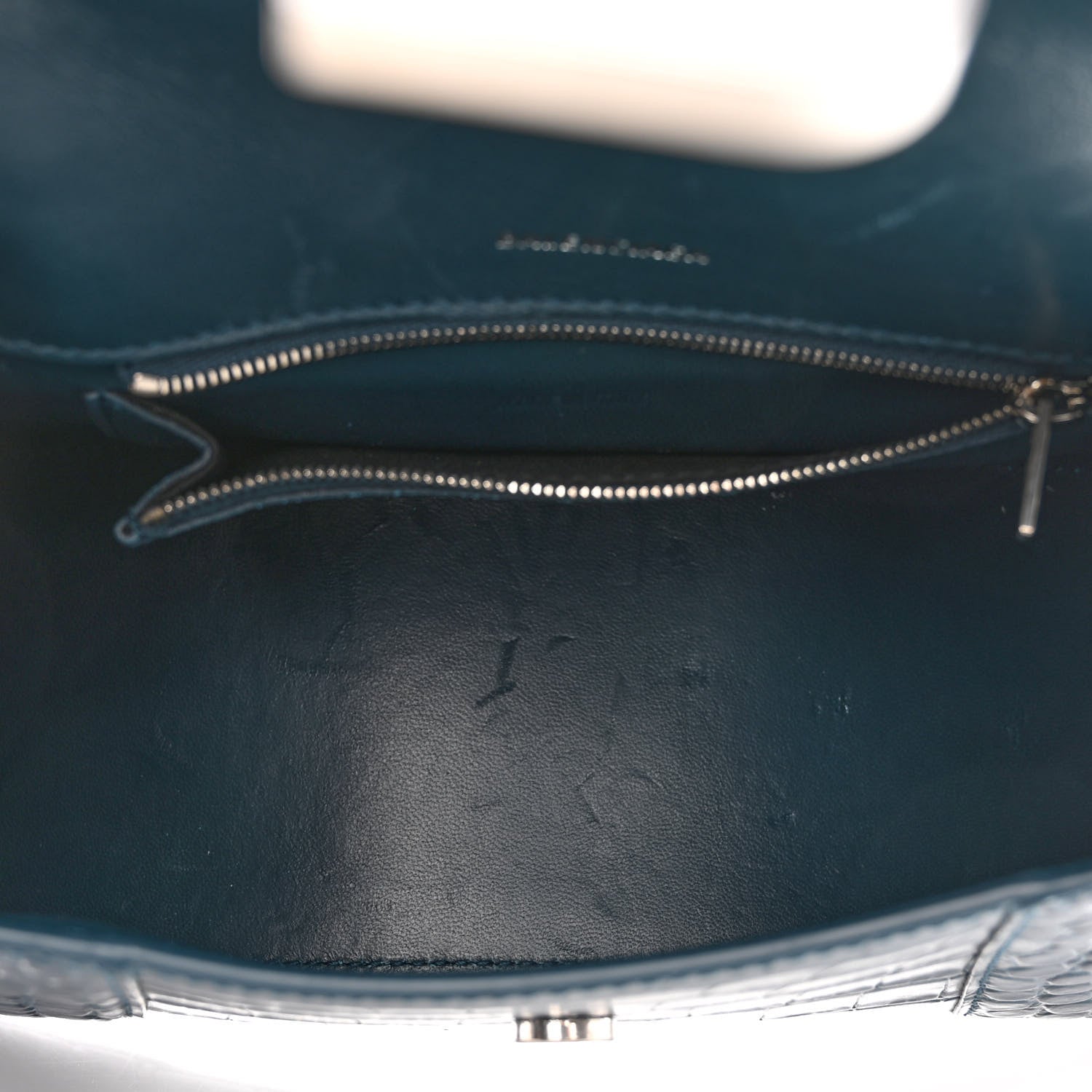 Balenciaga Shiny Calfskin Crocodile Embossed Small Hourglass Top Handle Bag Dark Petrol Blue 5 of 9
