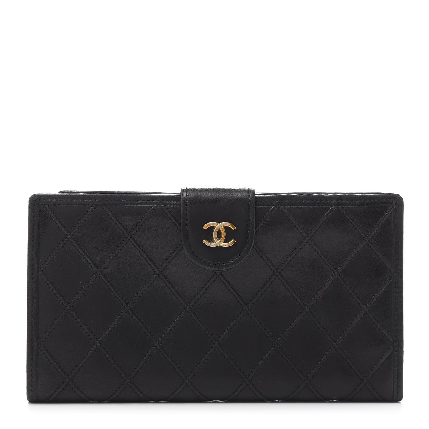 Lambskin Diamond Stitched French Wallet Black
