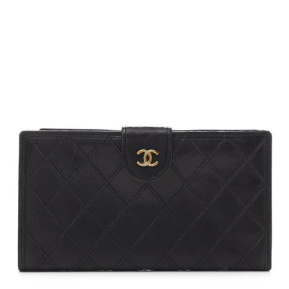 Chanel Lambskin Diamond Stitched French Wallet Black 1 of 11