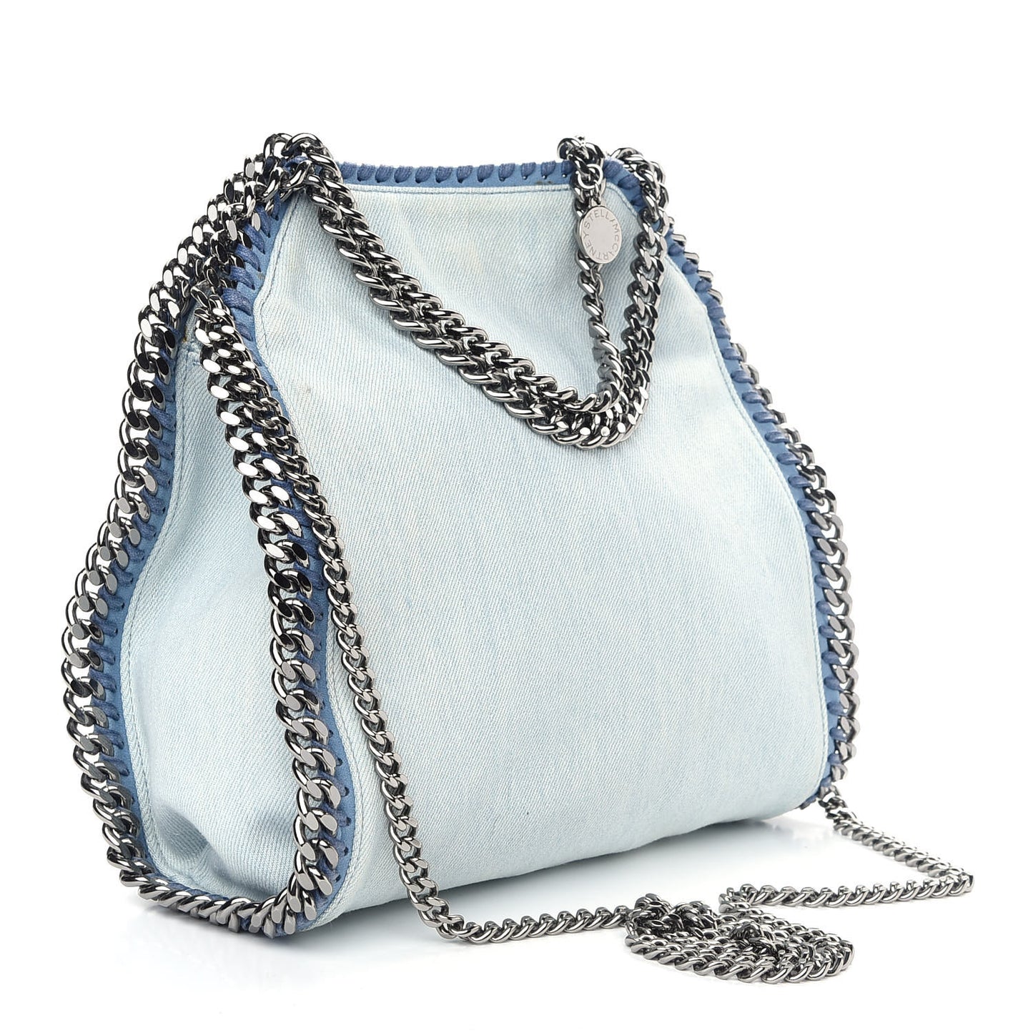 Denim Flower Mini Falabella Tote Blue