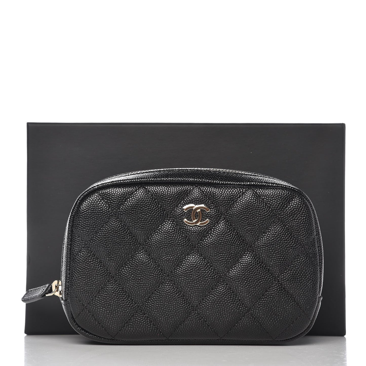 Caviar Quilted Small Curvy Pouch Cosmetic Case Black