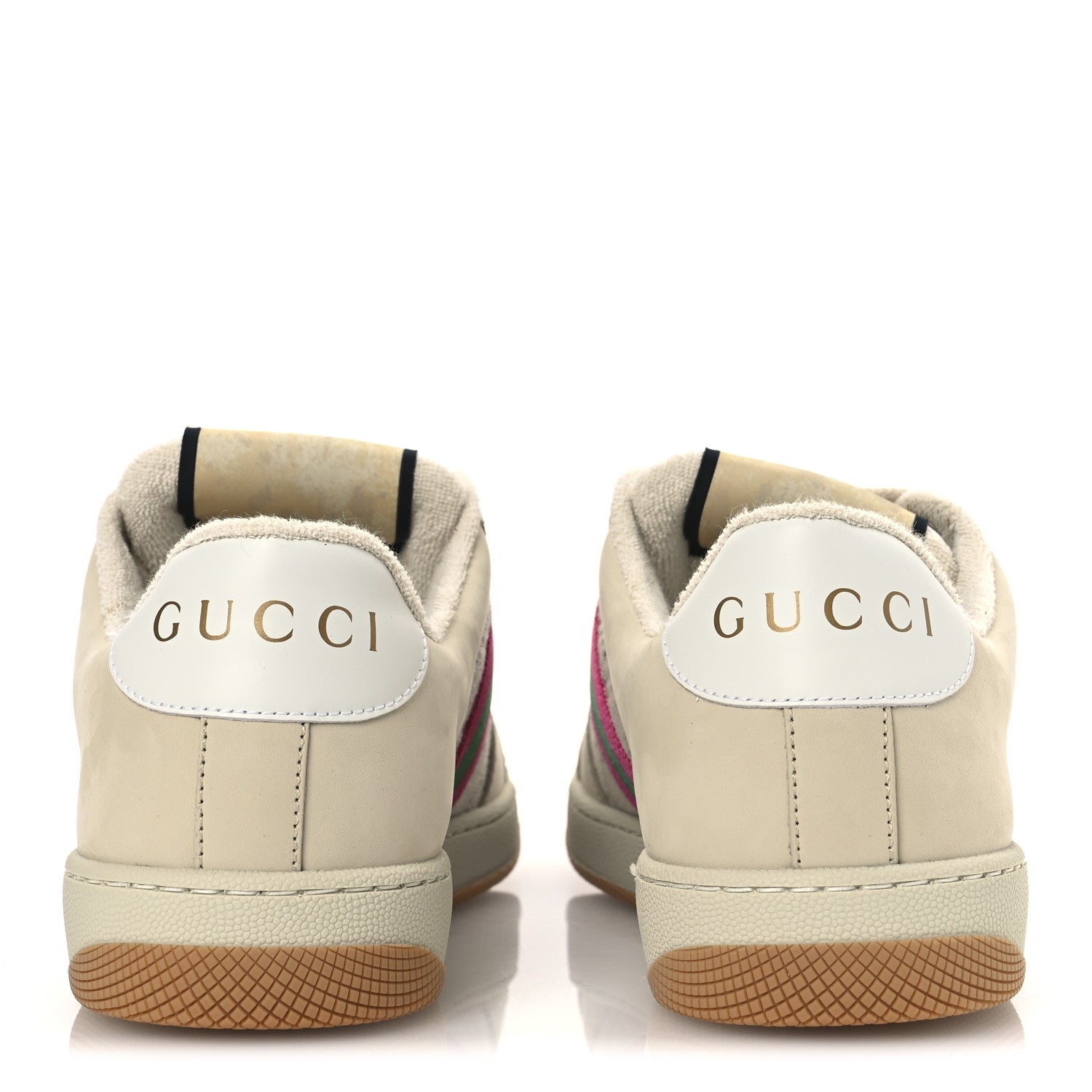 Gucci Calfskin Lame GG Monogram Web Womens Screener Sneakers 39 Gardenia Silver Dusty Milk White 6 of 14