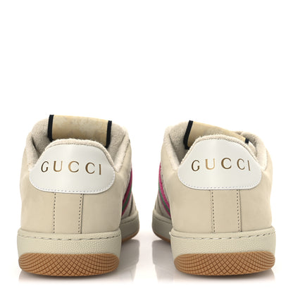 Gucci Calfskin Lame GG Monogram Web Womens Screener Sneakers 39 Gardenia Silver Dusty Milk White 6 of 14