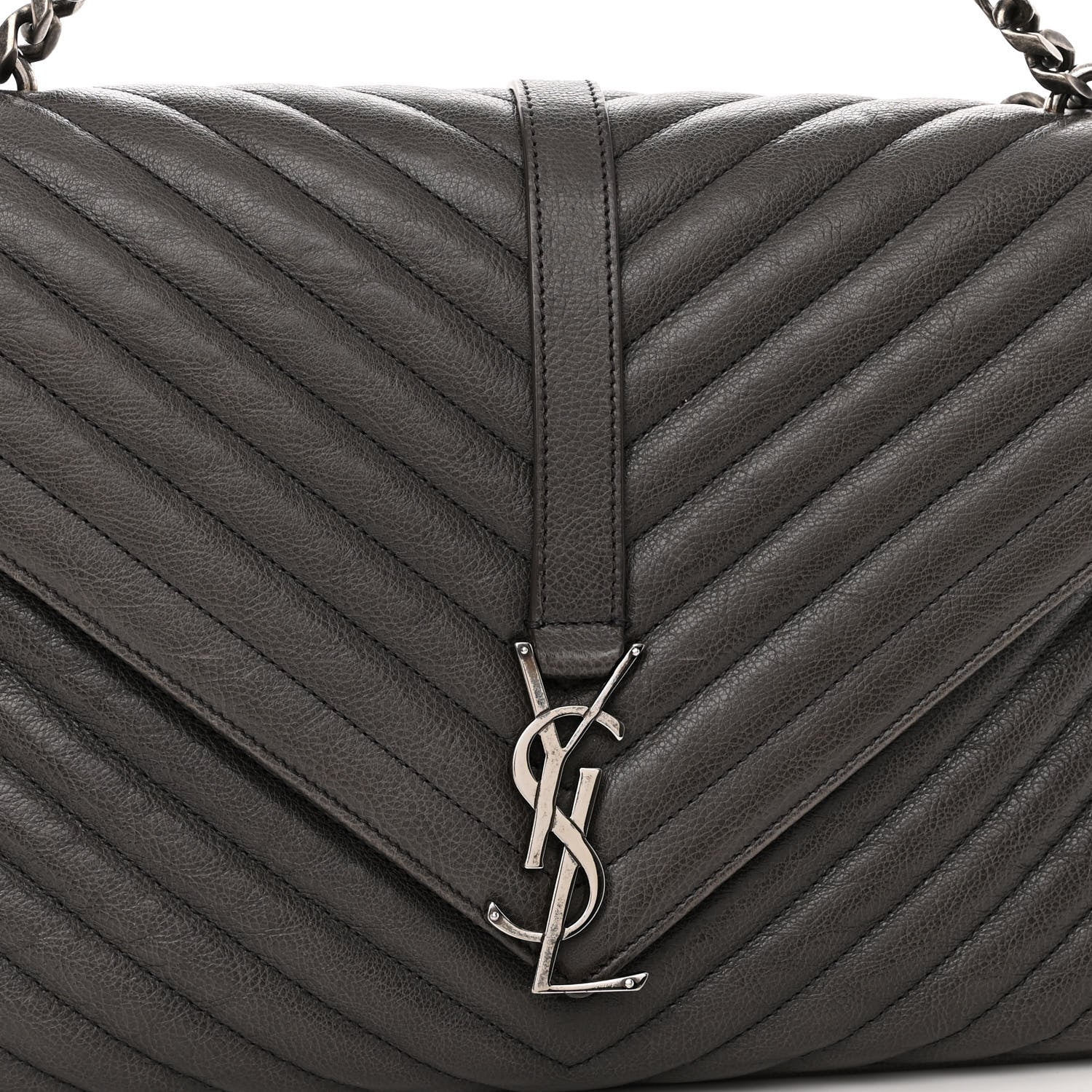 Saint Laurent Sheepskin Matelasse Chevron Monogram Large College Satchel Dark Anthracite 7 of 11
