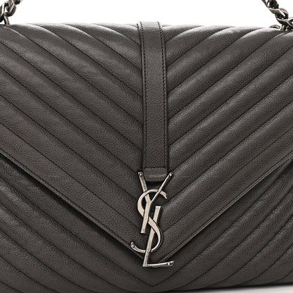 Saint Laurent Sheepskin Matelasse Chevron Monogram Large College Satchel Dark Anthracite 7 of 11