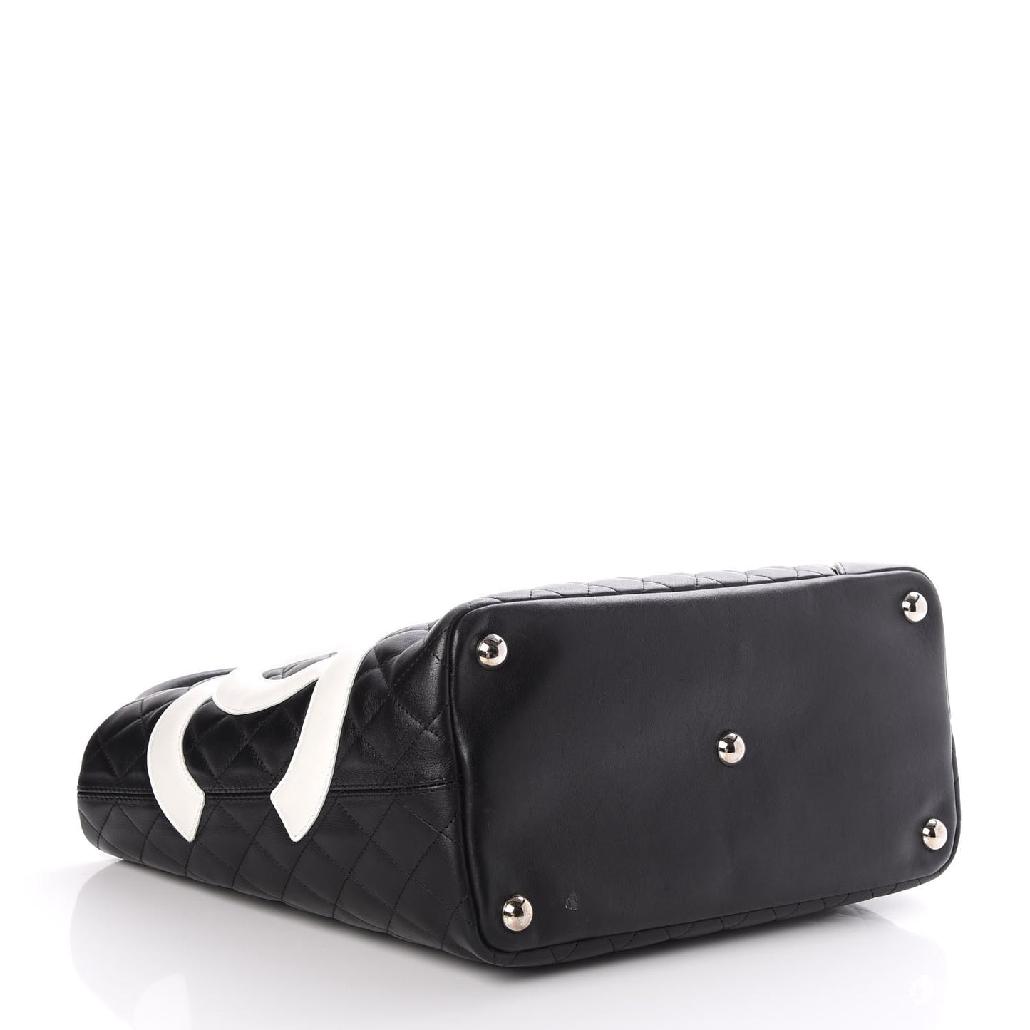Calfskin Quilted Large Cambon Tote Black White