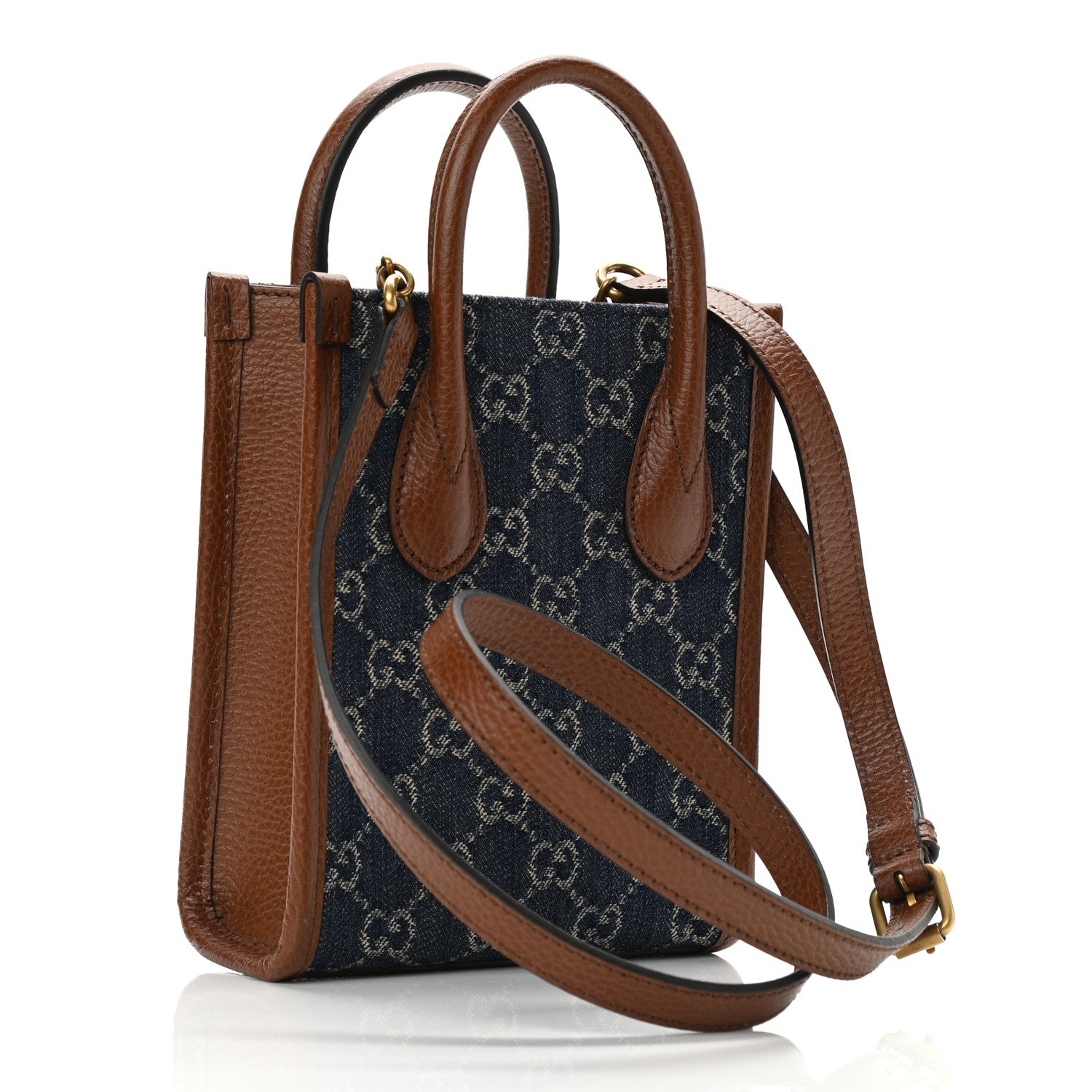 Gucci New Denim GG Monogram Dollar Calfskin Mini Retro Interlocking G Tote Bag Blue Tea Cuir Epilog 3 of 10