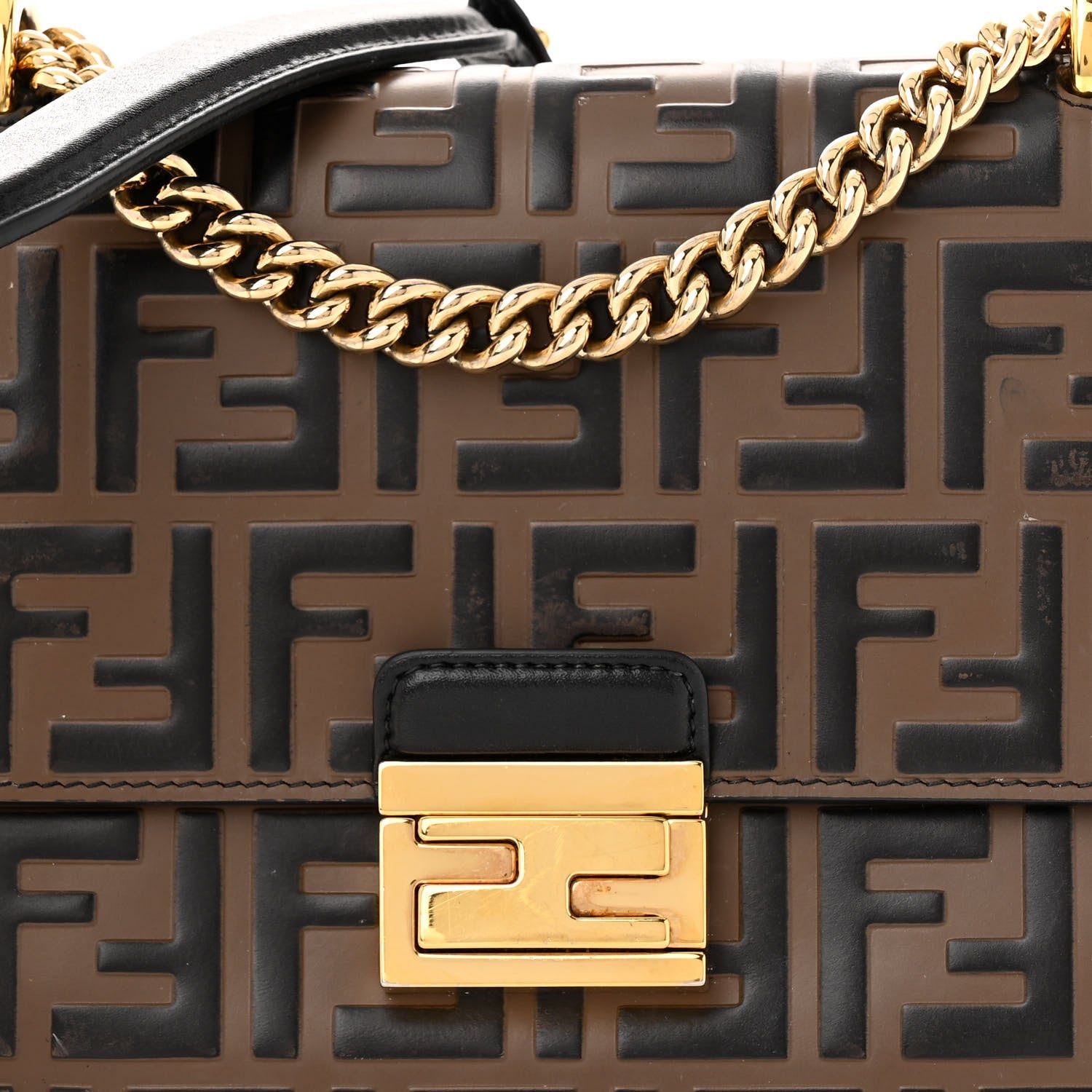 Fendi Vitello Liberty Bi-Color FF 1974 Embossed Small Kan U Shoulder Bag Maya Black 8 of 15