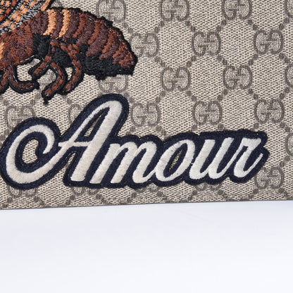 Gucci Calfskin GG Supreme Monogram Blind for Love Embroidered Large Zip Pouch Brown 12 of 12
