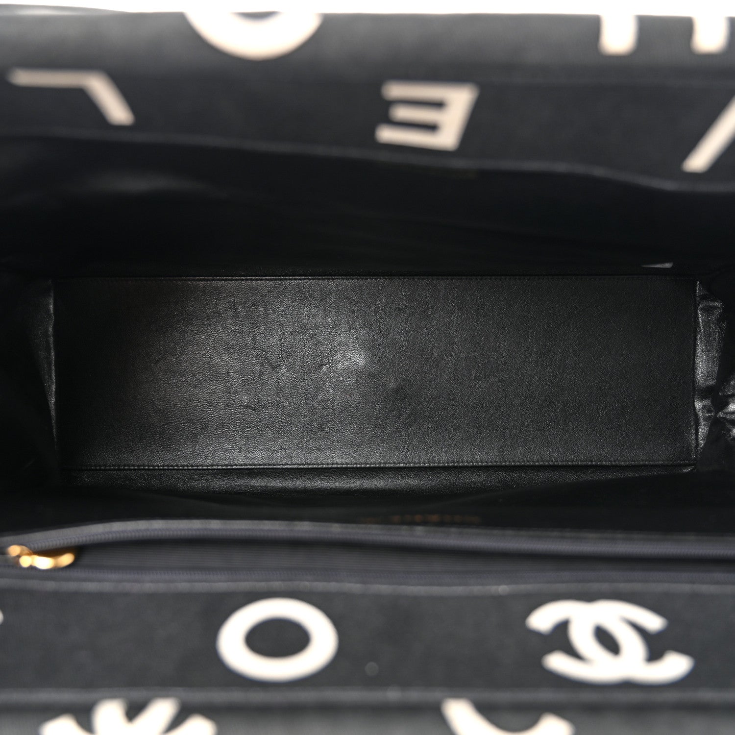 Chanel Canvas Printed Quilted Logo Tote Black White 5 of 11