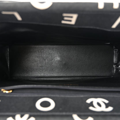 Chanel Canvas Printed Quilted Logo Tote Black White 5 of 11