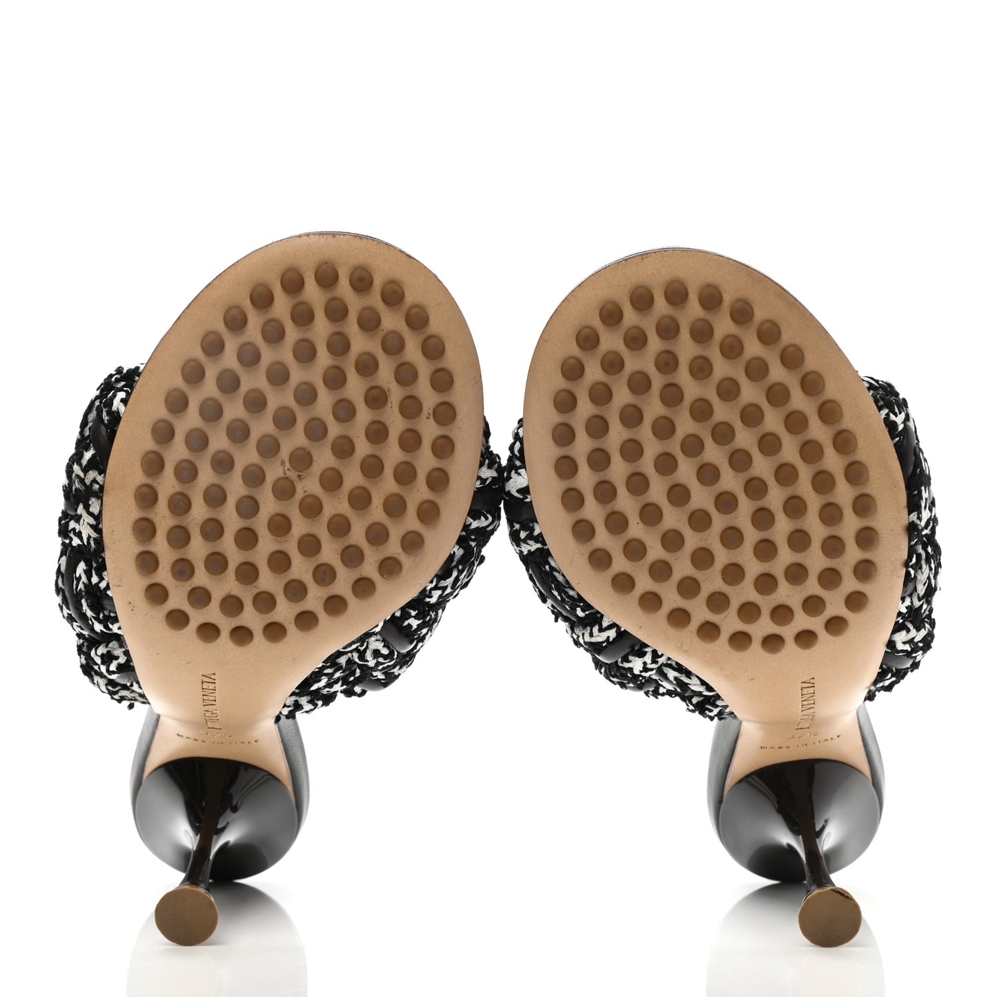 Lambskin Rope Woven Dot Sandals 37.5 Black