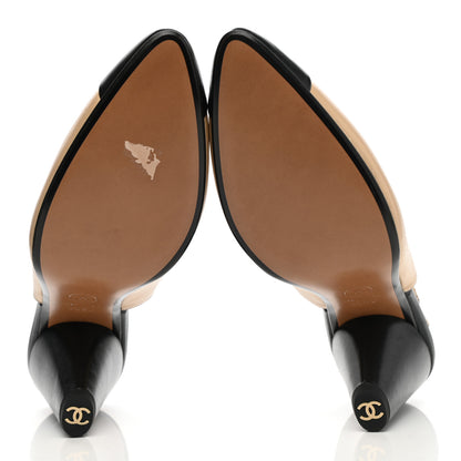 Chanel Lambskin Cap Toe CC Slingback Pumps 39.5 Beige Black 5 of 10