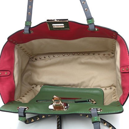 Valentino Garavani Vitello Colorblock Small Rockstud Tote Deep Rose Clover Grey Scarlet 6 of 9