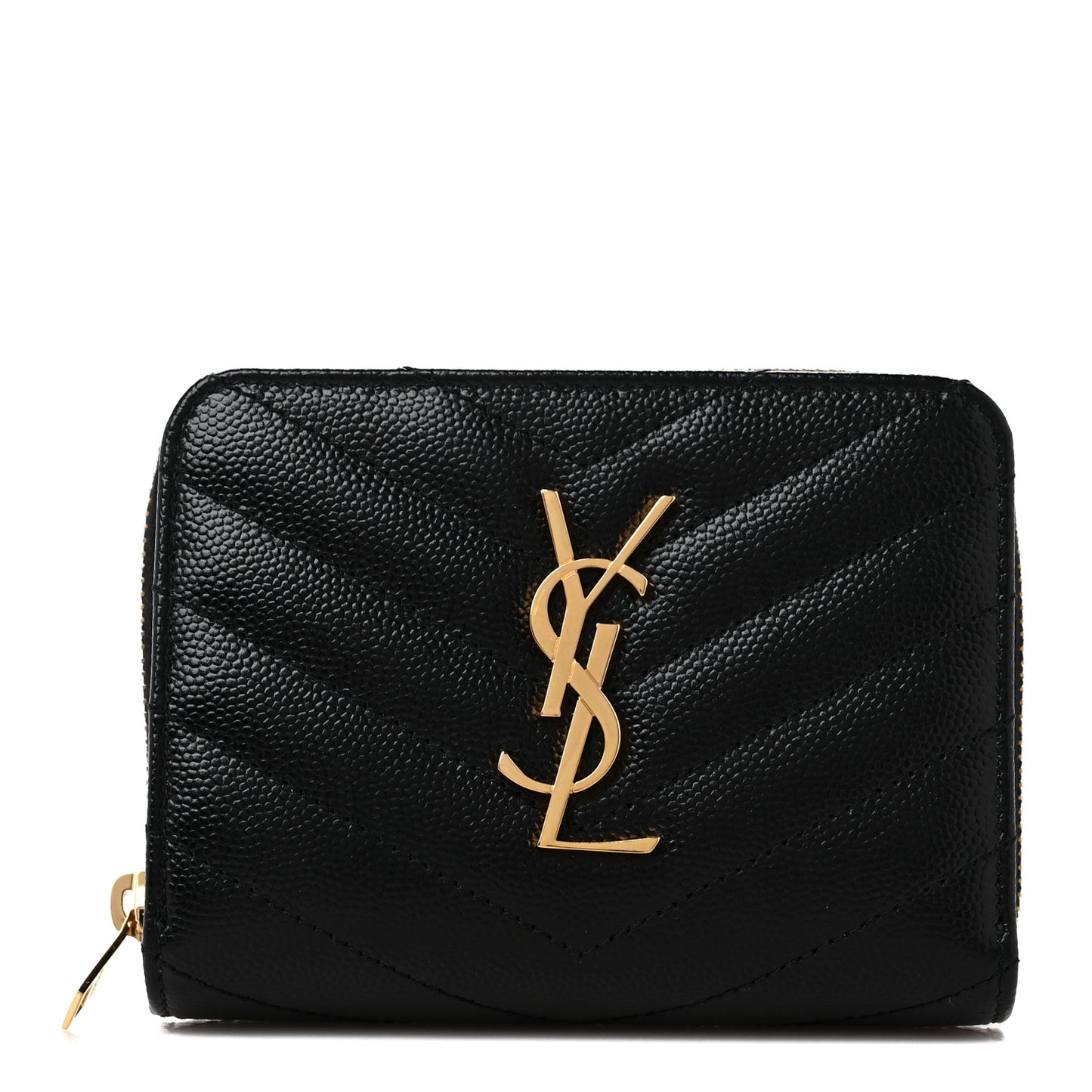 Grain De Poudre Matelasse Chevron Monogram Compact Zip Around Wallet Black