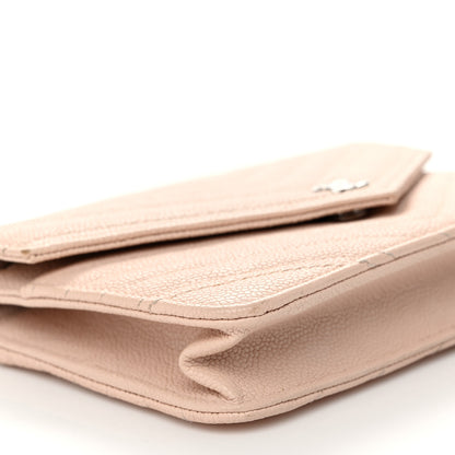 Chanel Caviar Chevron Quilted Statement Wallet On Chain WOC Light Beige 10 of 13
