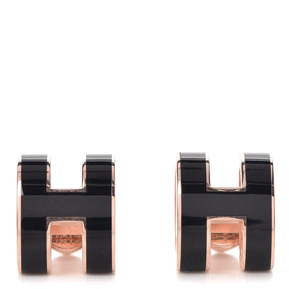 Hermes Rose Gold Lacquered Pop H Earrings Black 1 of 7
