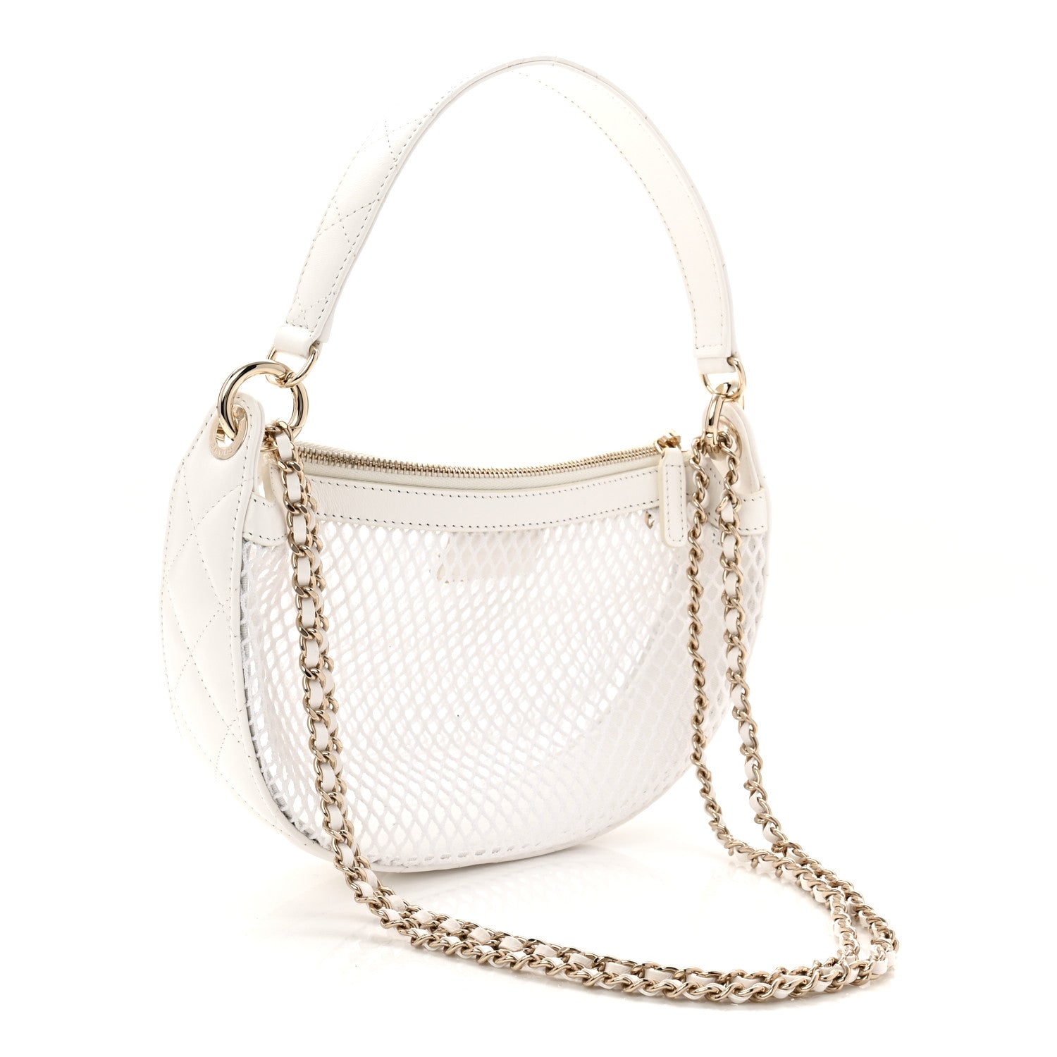 Chanel Mesh Shiny Lambskin Chain Hobo White 4 of 11