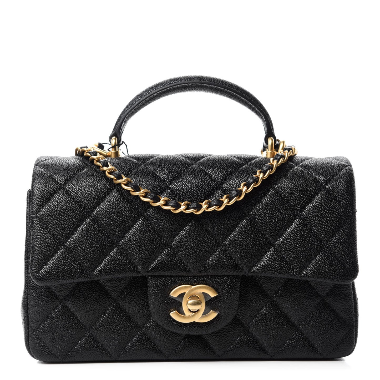 Caviar Quilted Mini Top Handle Rectangular Flap Black