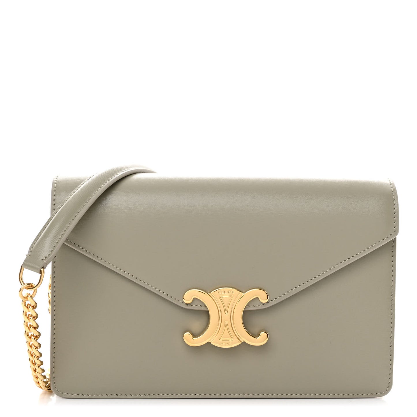Shiny Calfskin Triomphe Margo Wallet on Chain Green Clay