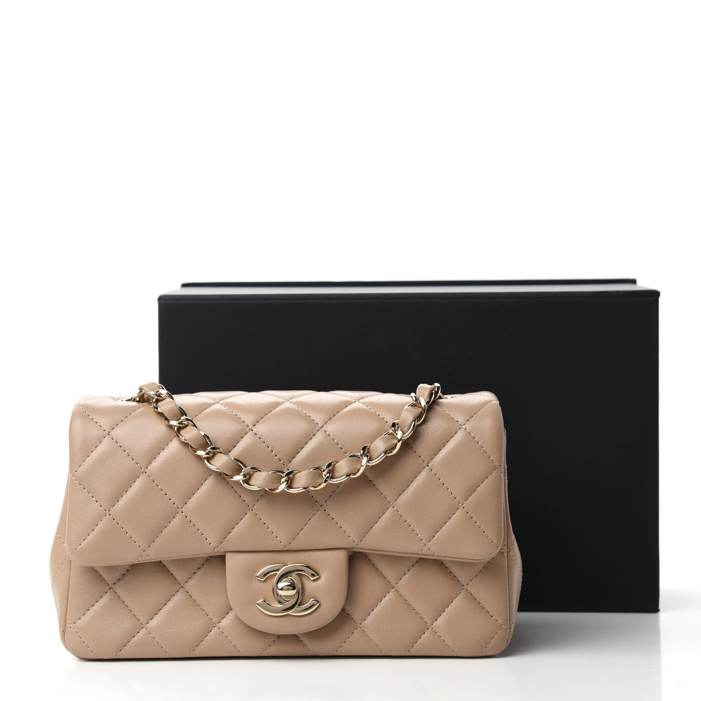 Lambskin Quilted Mini Rectangular Flap Dark Beige