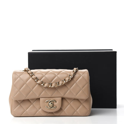 Chanel Lambskin Quilted Mini Rectangular Flap Dark Beige 11 of 11