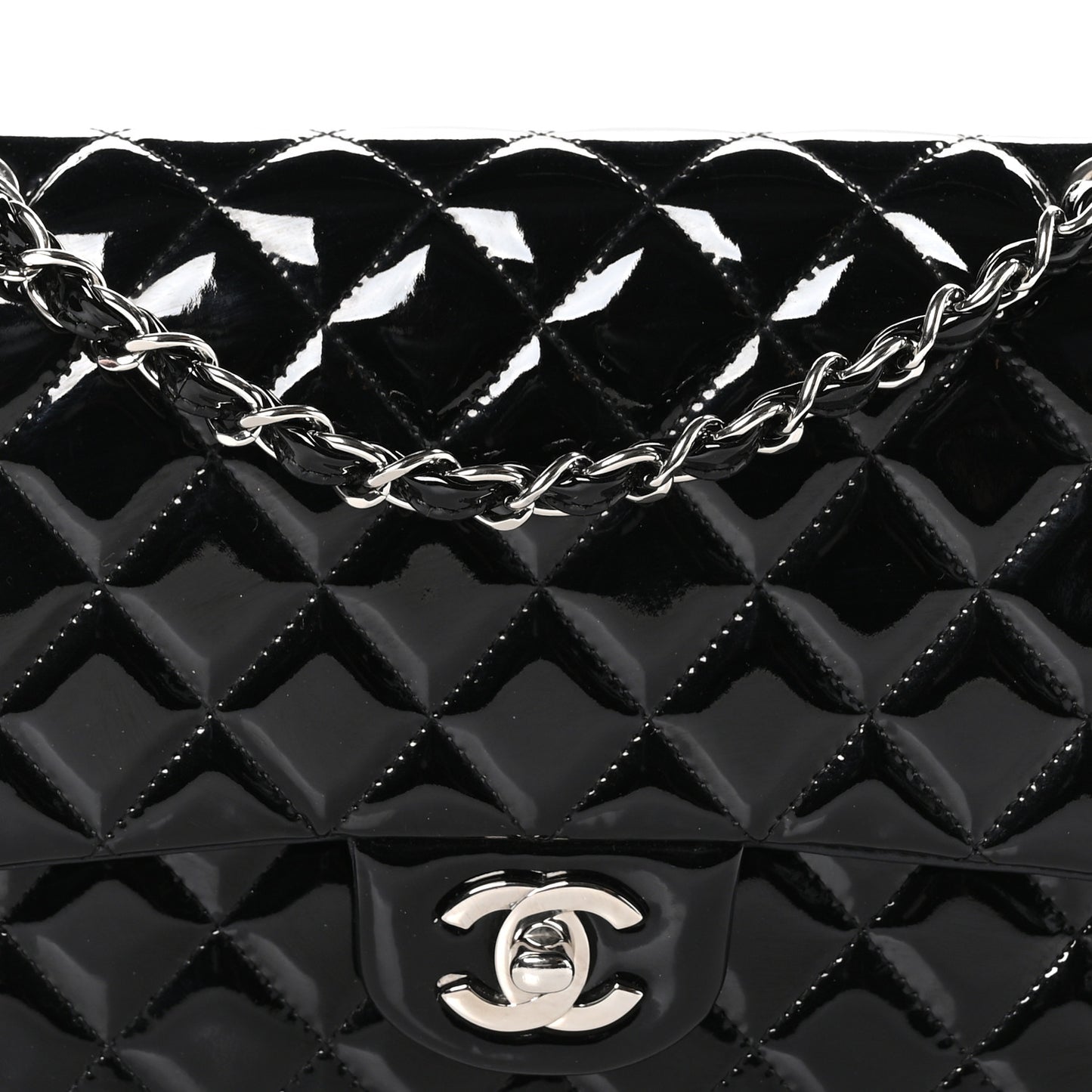 Patent Quilted Medium Double Flap Black