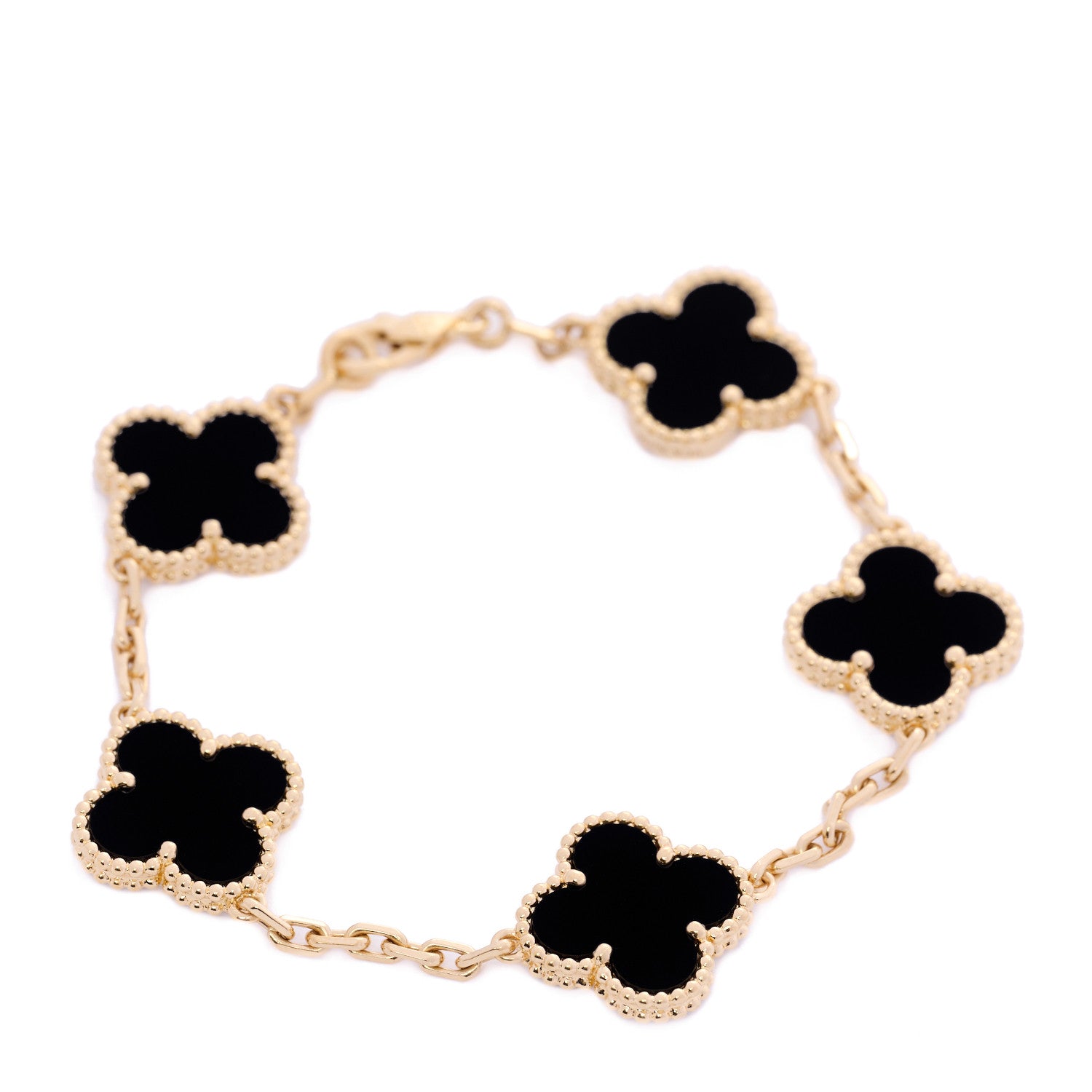 Van Cleef & Arpels 18K Yellow Gold Black Onyx 5 Motifs Vintage Alhambra Bracelet 1 of 6