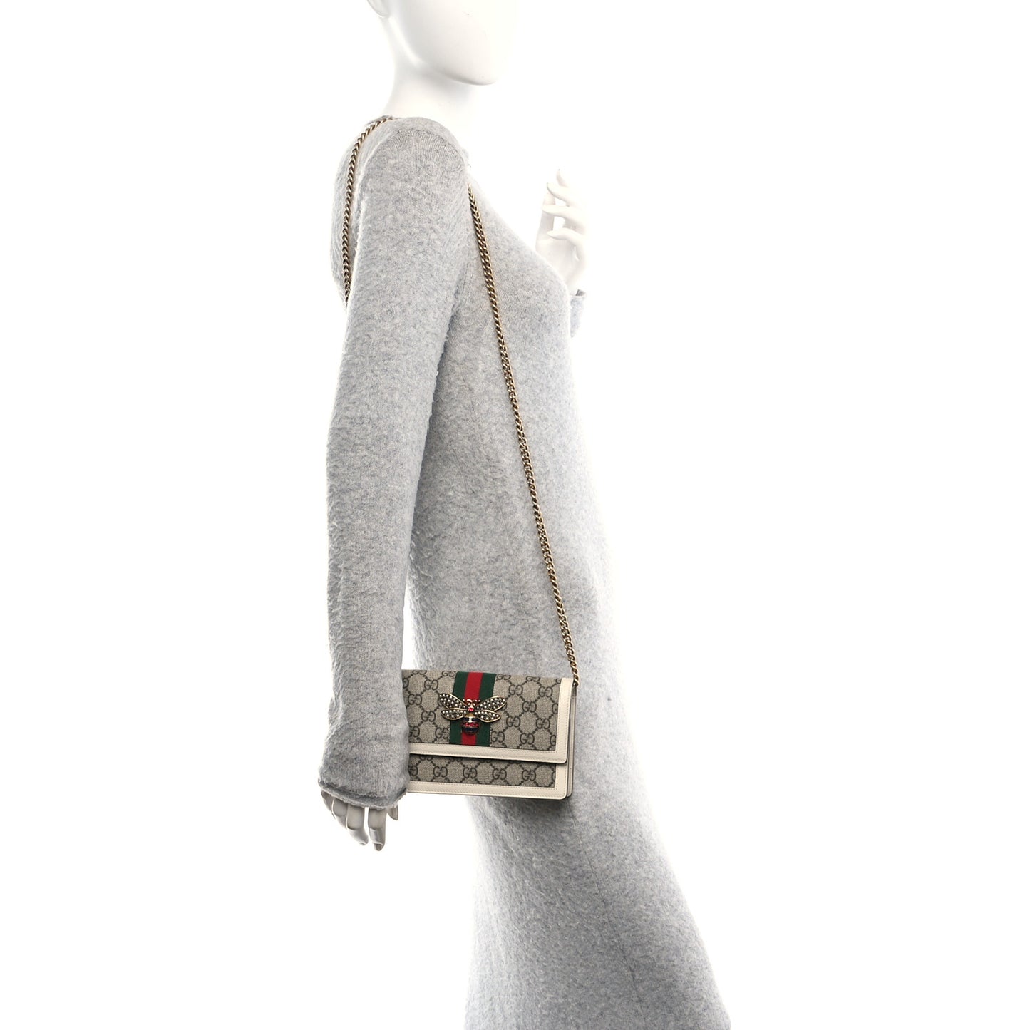 GG Supreme Monogram Web Queen Margaret Chain Wallet White