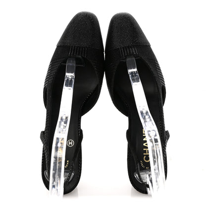 Chanel Suede Kidskin Cap Toe CC Slingback Pumps 40 Black 2 of 9