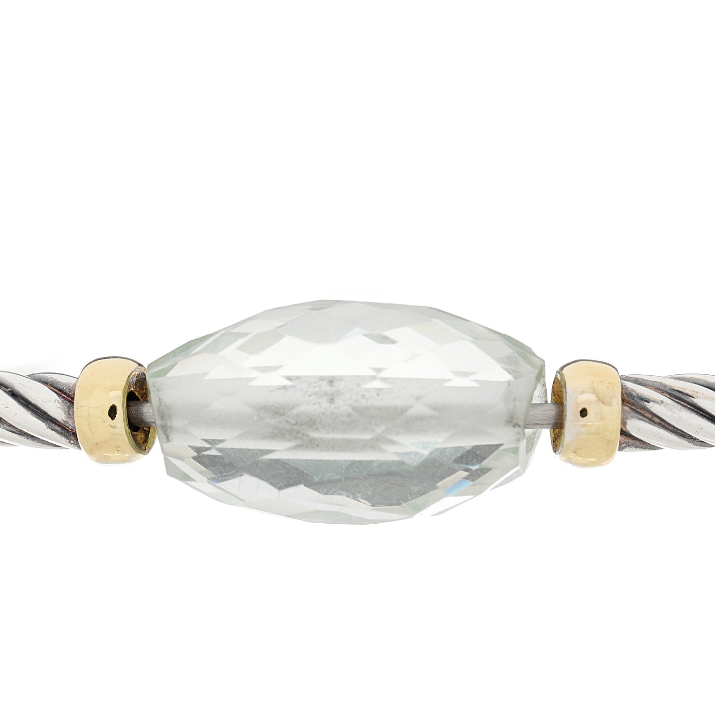 Sterling Silver 18K Yellow Gold Prasiolite Station Bangle Bracelet