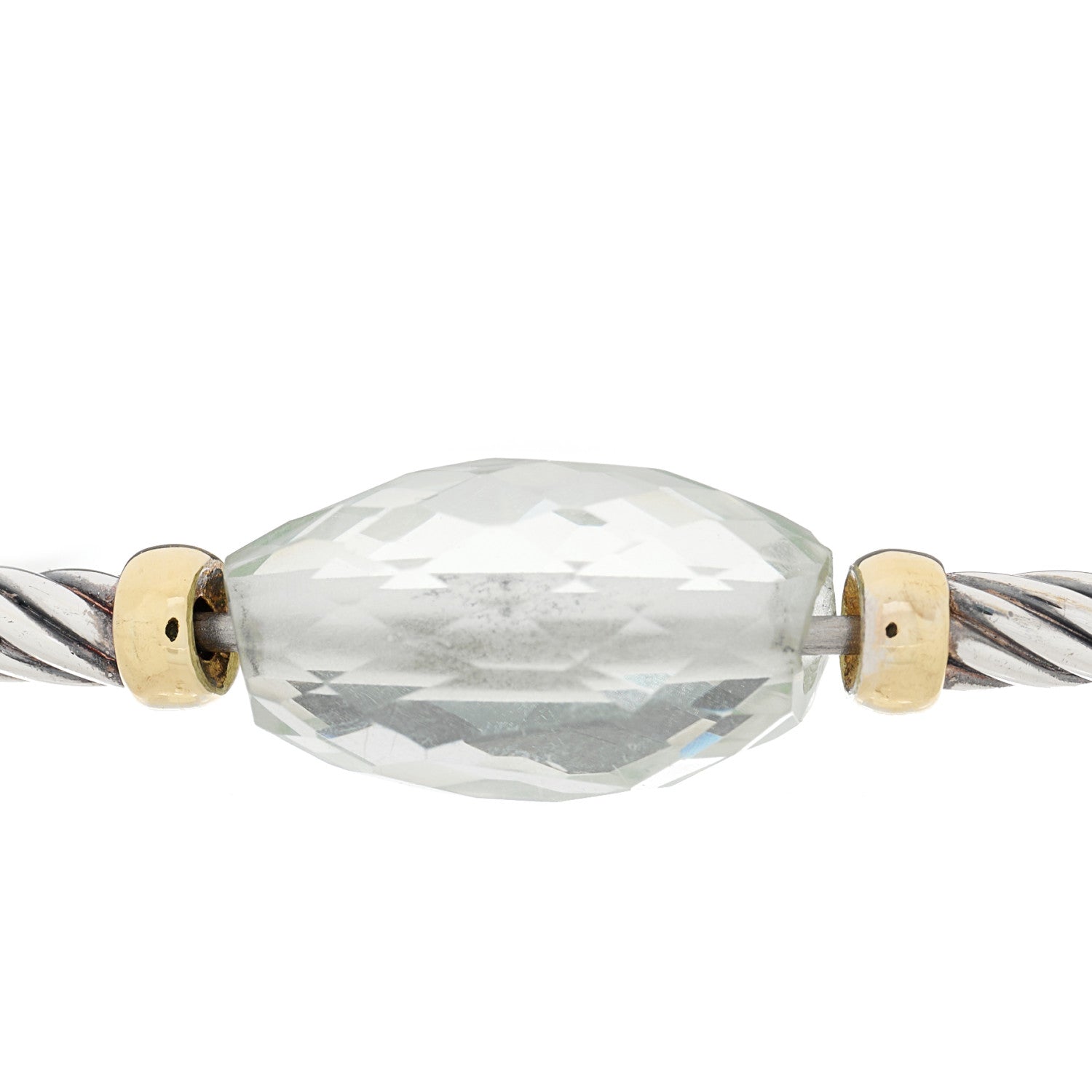 David Yurman Sterling Silver 18K Yellow Gold Prasiolite Station Bangle Bracelet 4 of 4