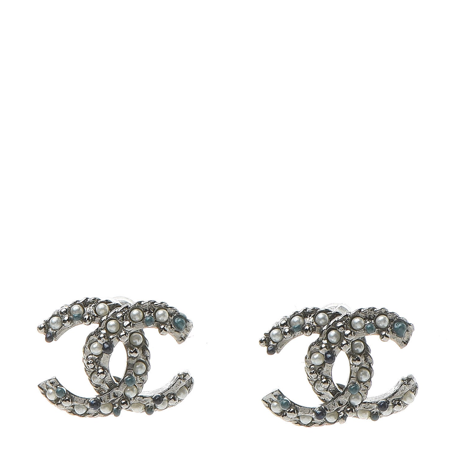 Pearl Resin Bead CC Earrings Silver Marine