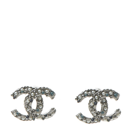 Chanel Pearl Resin Bead CC Earrings Silver Marine 1 of 6