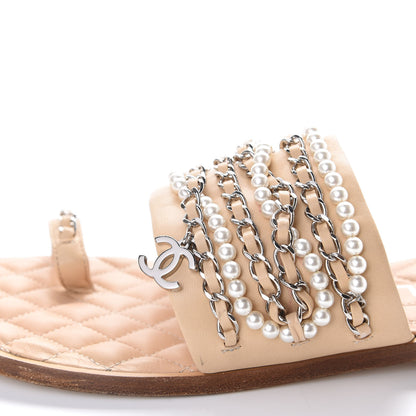 Chanel Lambskin Pearl Chain Flat Sandals 41 Beige 11 of 12