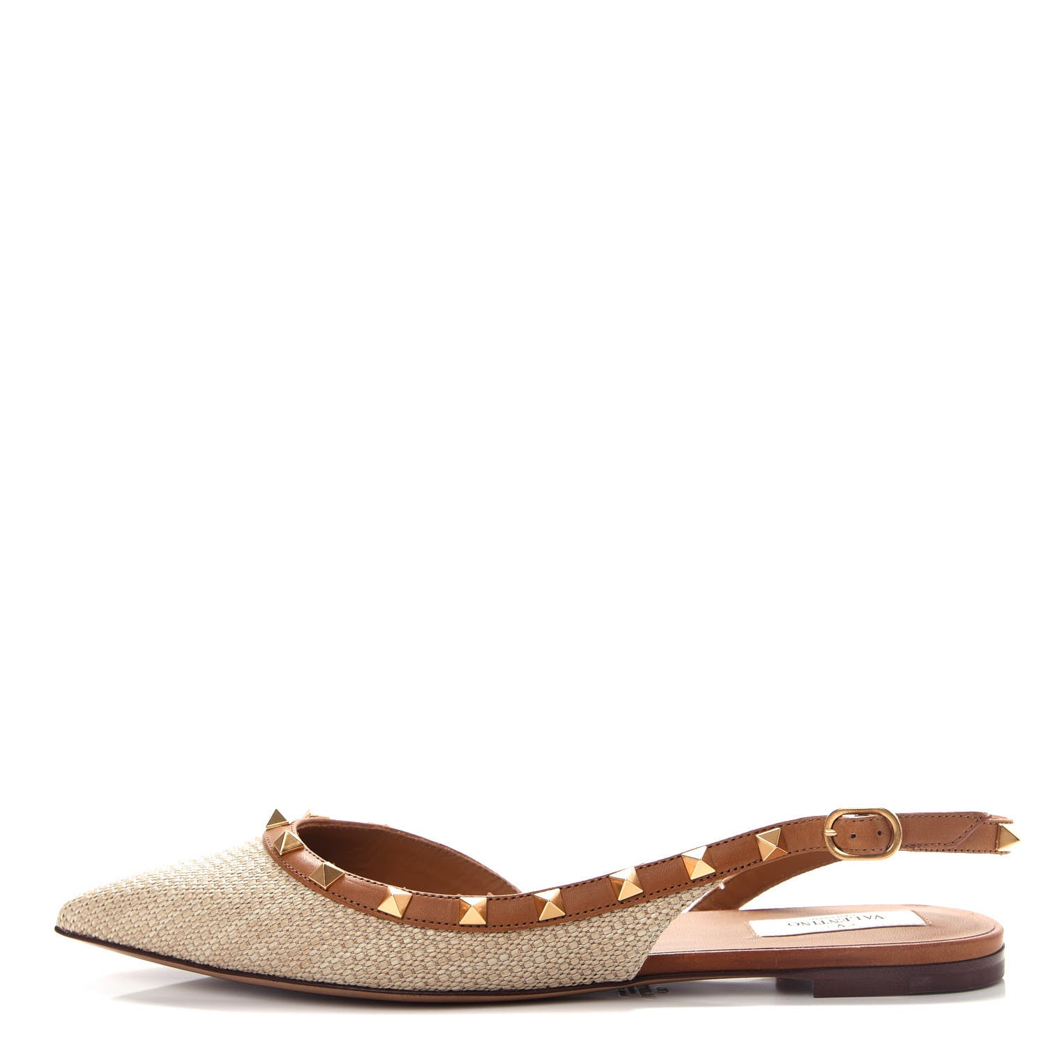 Valentino Garavani Raffia Calfskin Rockstud Slingback Flats 40 Naturale 1 of 12