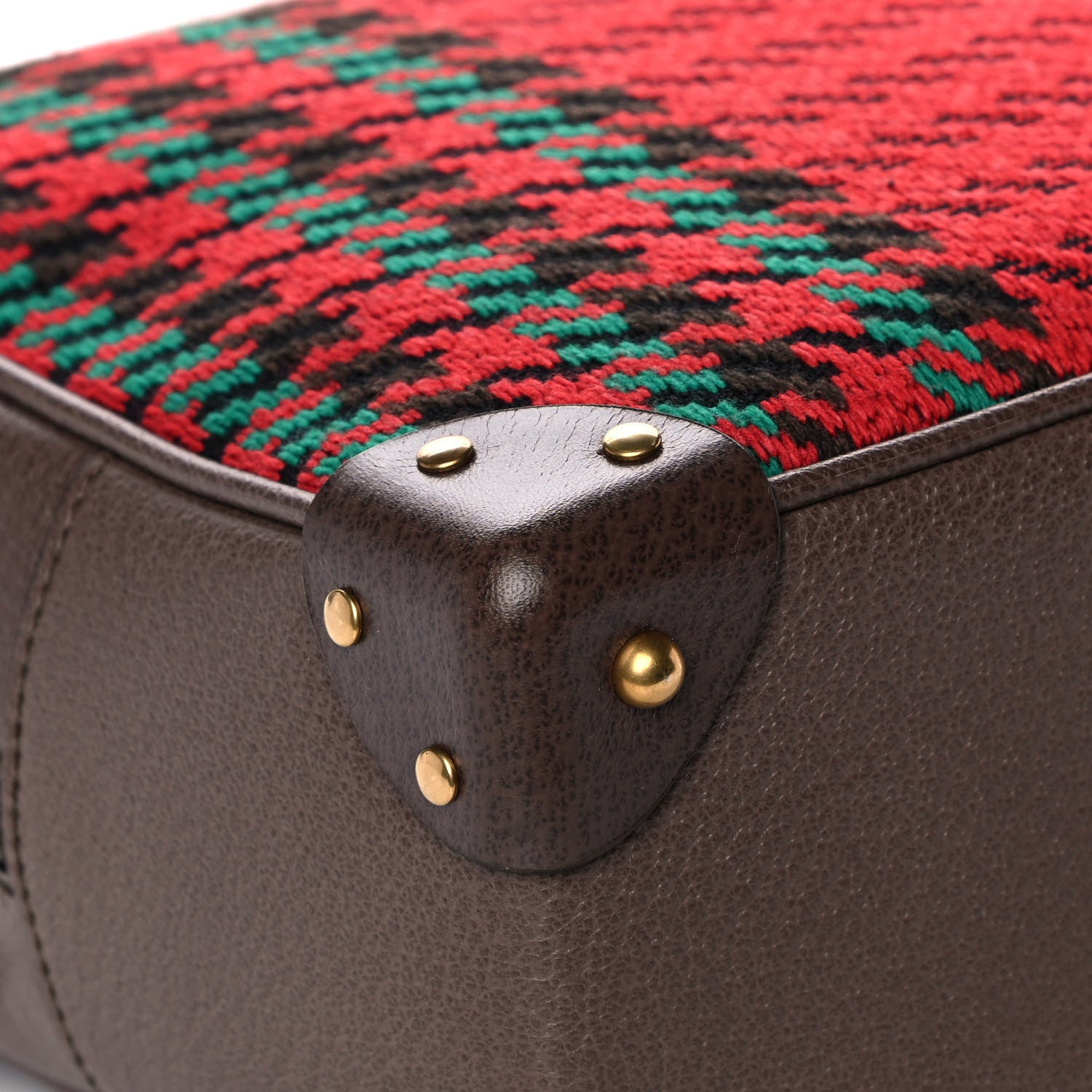 Gucci Cotton Wool Textured Calfskin Houndstooth Woven Square Messenger Bag Red Green Ivory Multicolor New Acero 12 of 13