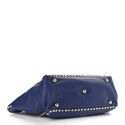 Valentino Garavani Vitello Medium Rockstud Tote Blue China 4 of 11