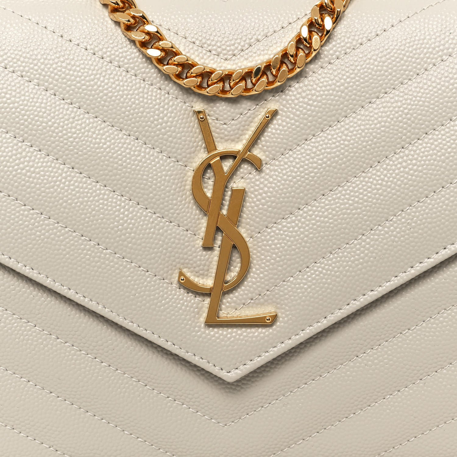 Saint Laurent Grain De Poudre Matelasse Chevron Monogram Chain Wallet Crema Soft 7 of 13