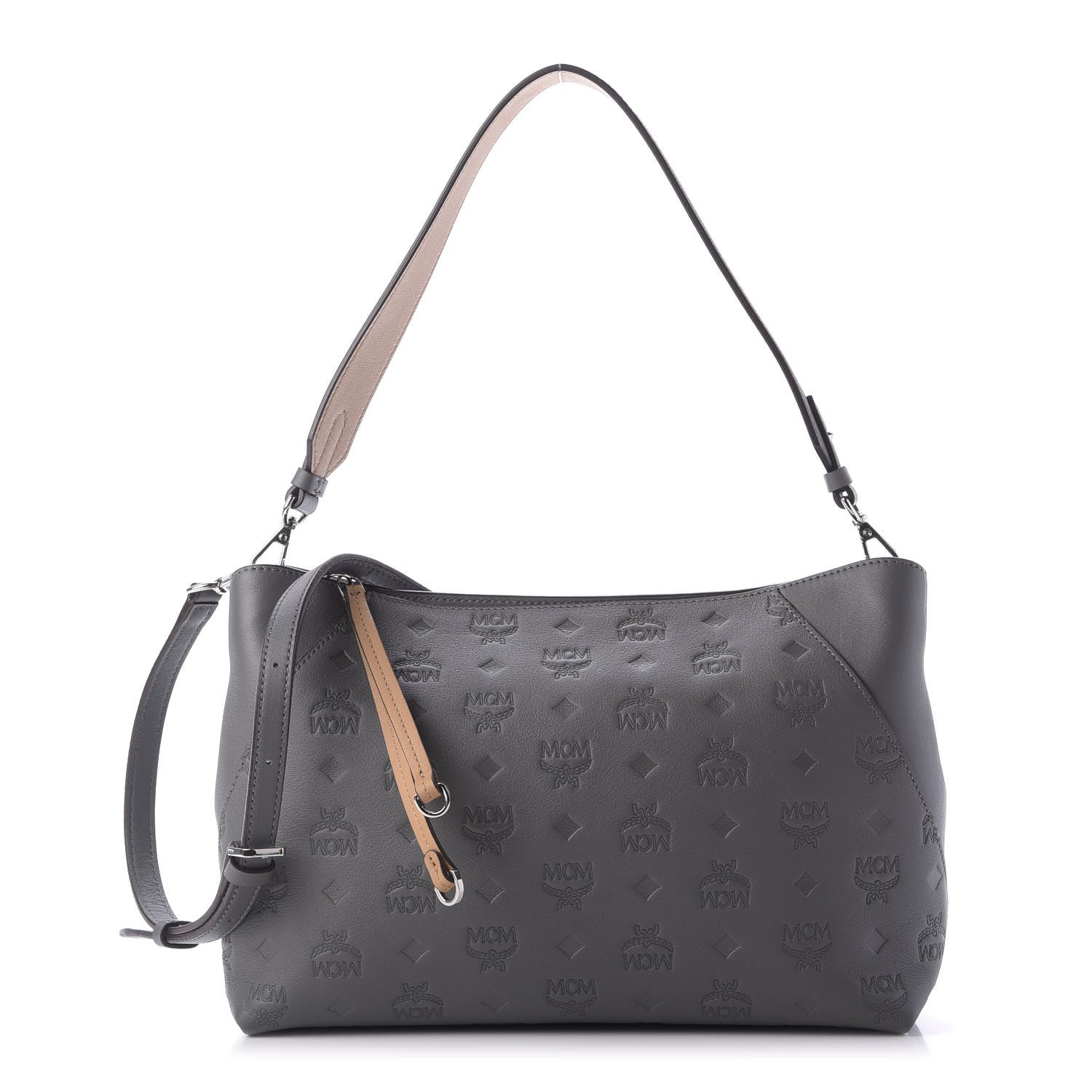 MCM Calfskin Ottomar Monogram Medium Klara Shoulder Bag Charcoal 1 of 9